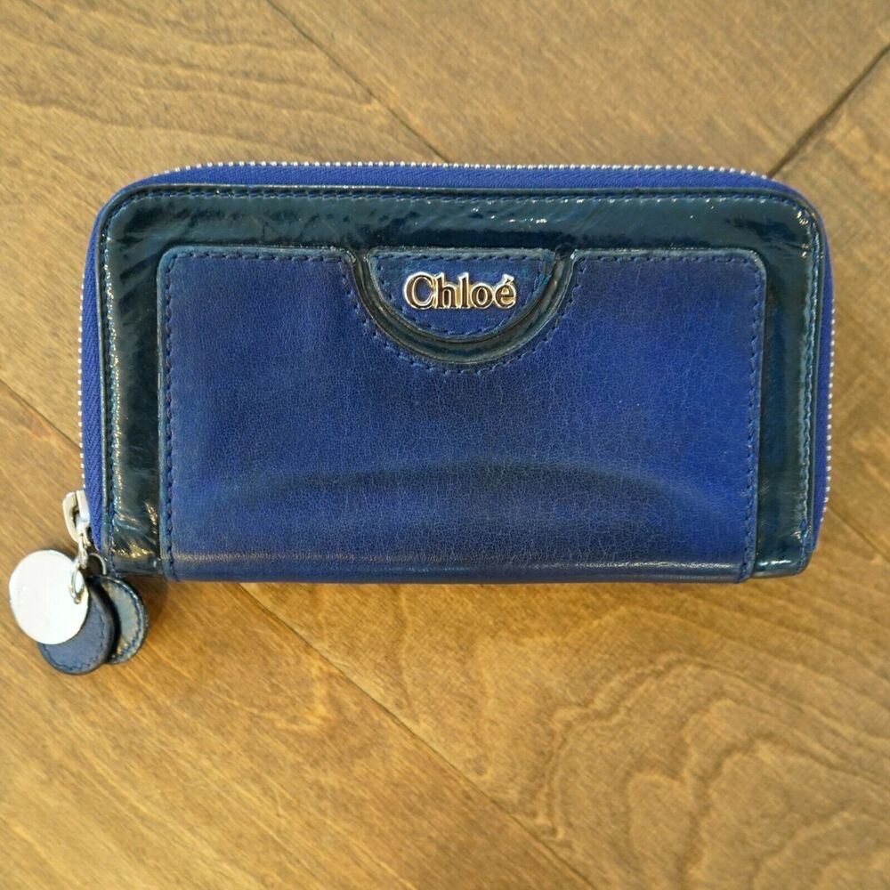 Chole Zip Around Navy Two Tone Leather Wallet‎